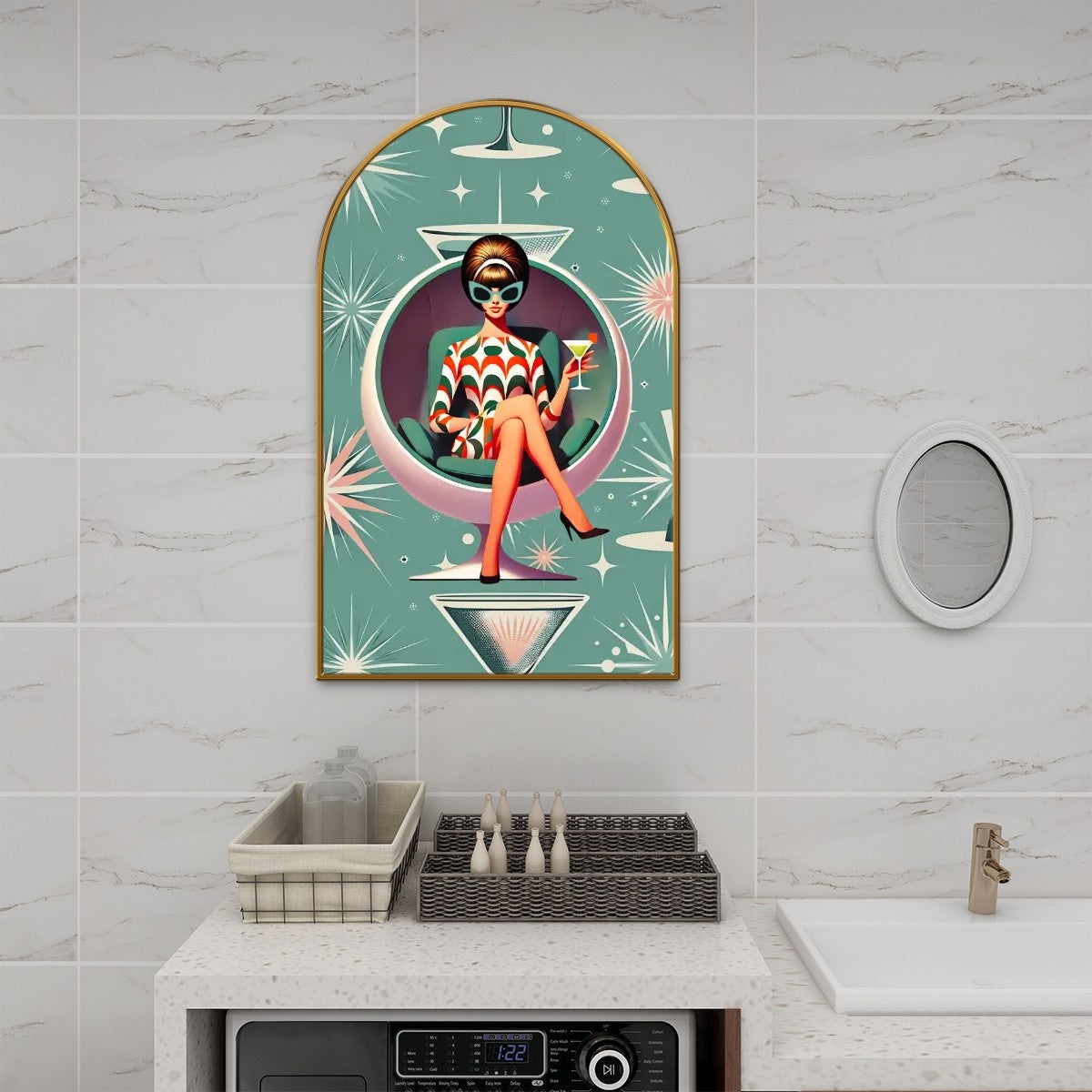 Mid Century Modern Arched Wall Art Kitschy Retro Cocktail Hour Bar Livingroom, Bedroom Atomic Art - Mid Century Modern Gal