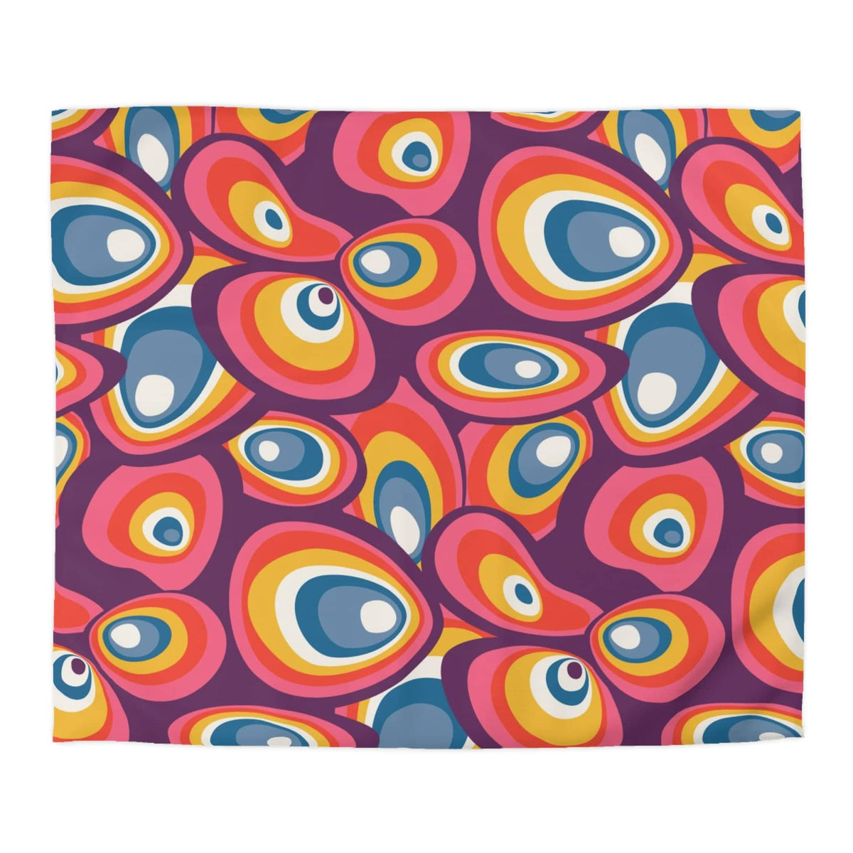 70's Bedding, Groovy, Purple, Pink, Blue, Yellow, Funky Fun Duvet Cover Home Decor