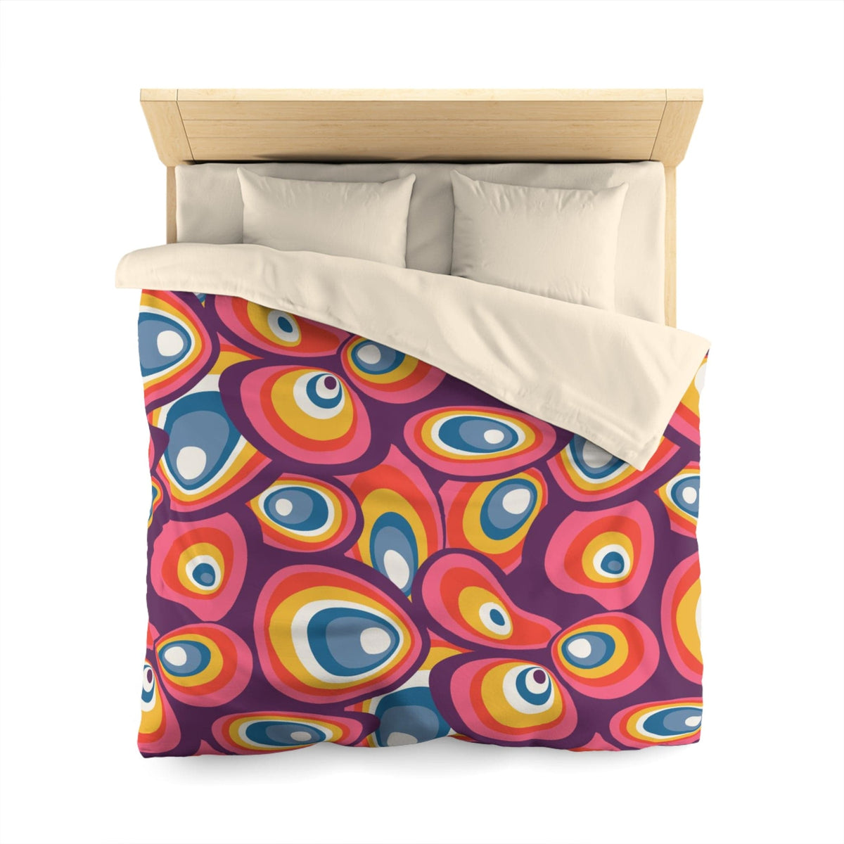 70's Bedding, Groovy, Purple, Pink, Blue, Yellow, Funky Fun Duvet Cover Home Decor