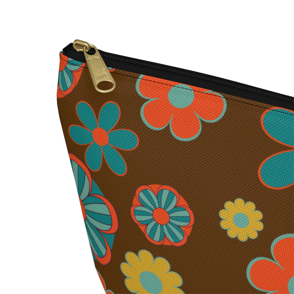 70's Flower Power, Retro Groovy Atomic Cat, Brown, Orange, Teal Accessory Makeup Pouch w T-bottom Bags