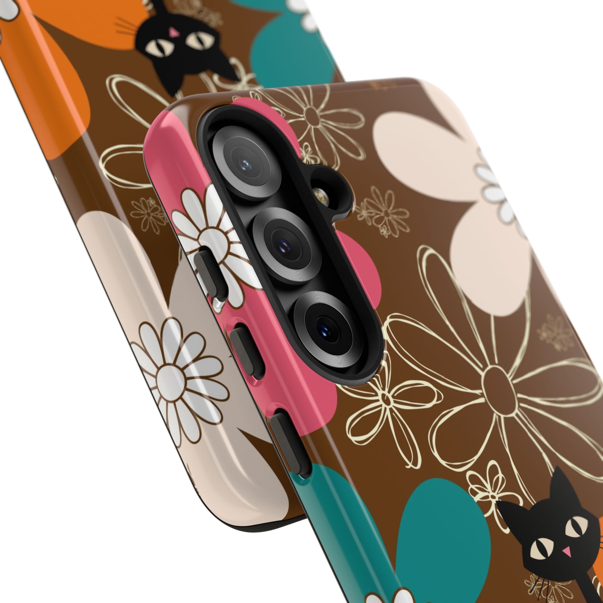 Atomic Cat Retro 70s Vibe Flower Power Tough Cases: Cute Floral and Cat Phone Case for Cat Lovers