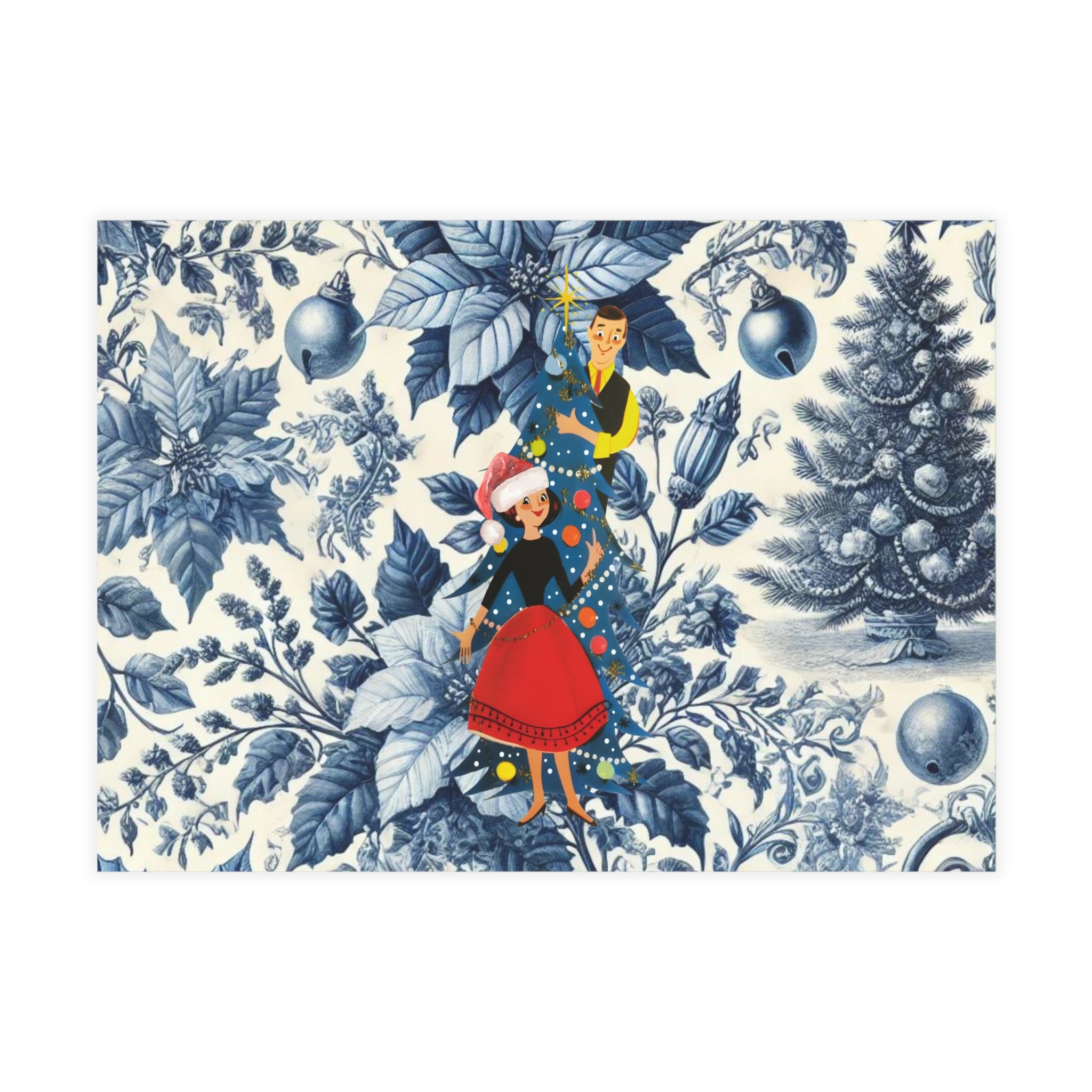 Holiday Blue Toile, Kitschy 50s Holiday Greeting Postcard Bundles - Mid Century Modern Gal