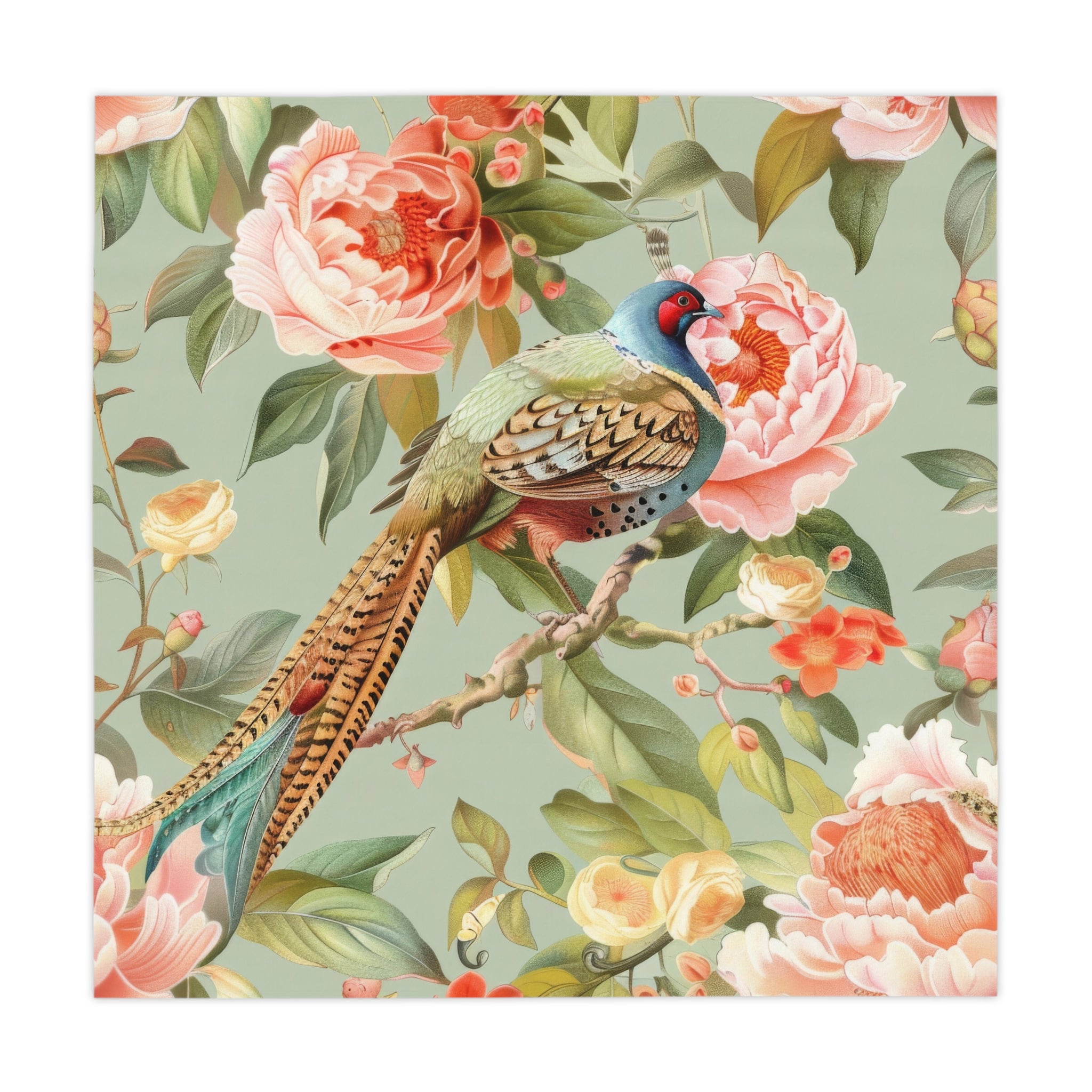 Chinoiserie Floral Pheasant Bird Tablecloth - Elegant Home Décor for Spring Celebrations - Mid Century Modern Gal
