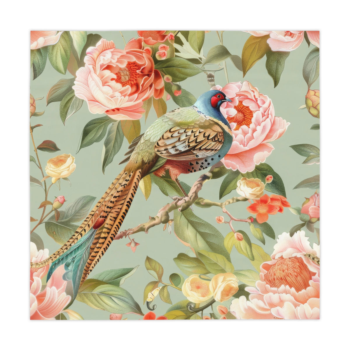 Chinoiserie Floral Pheasant Bird Tablecloth - Elegant Home Décor for Spring Celebrations - Mid Century Modern Gal