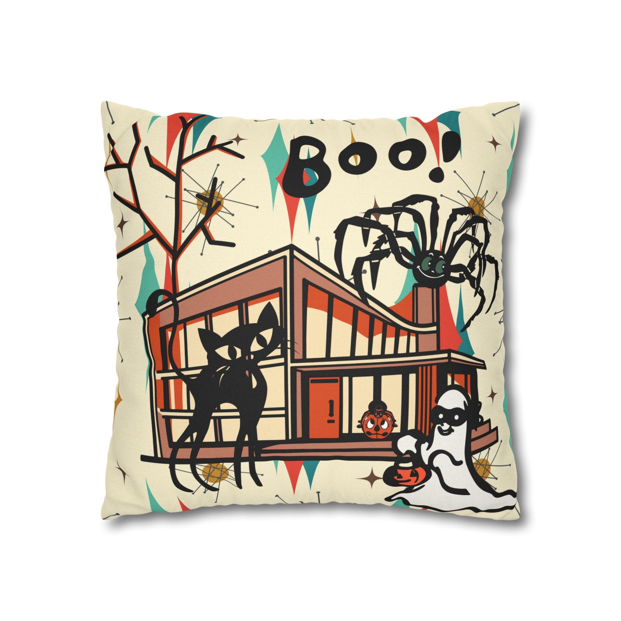 Retro Halloween, Atomic Cat Franciscan Pattern, Kitschy Boo Pillow Cover Only - Mid Century Modern Gal