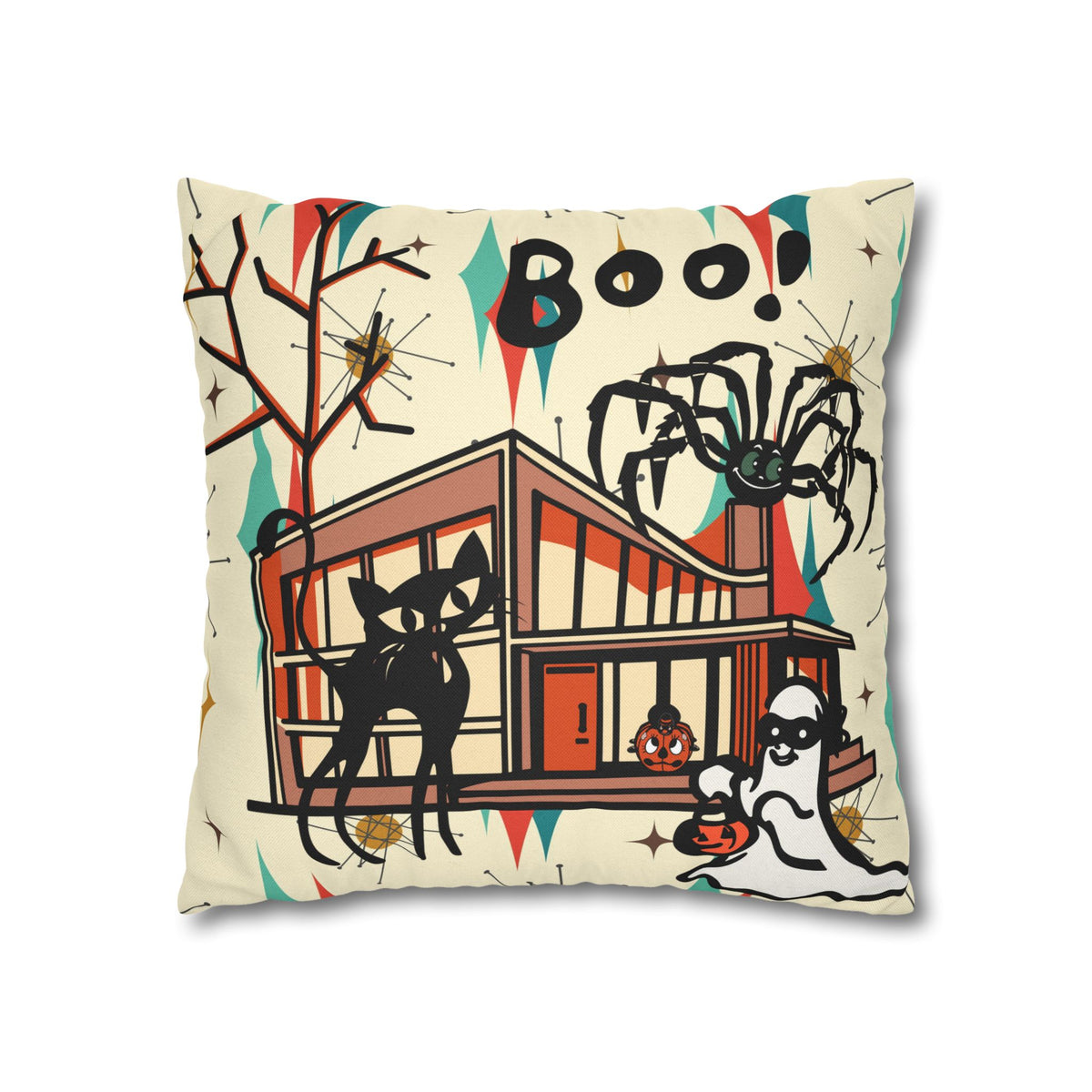 Retro Halloween, Atomic Cat Franciscan Pattern, Kitschy Boo Pillow Cover Only - Mid Century Modern Gal