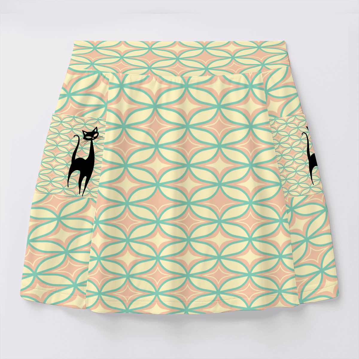 Retro Atomic Women's Tennis Skort With Pockets, Kitschy Cat, Diamnd Starburst Mod Skort - Mid Century Modern Gal