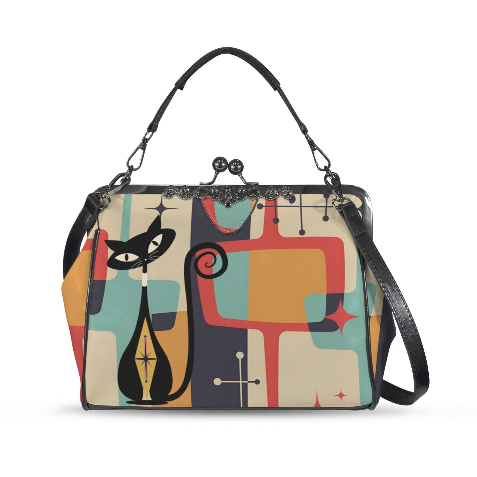 Atomic Mod Cat Retro Kisslock Purse, Shoulder Bag - Mid Century Modern Gal