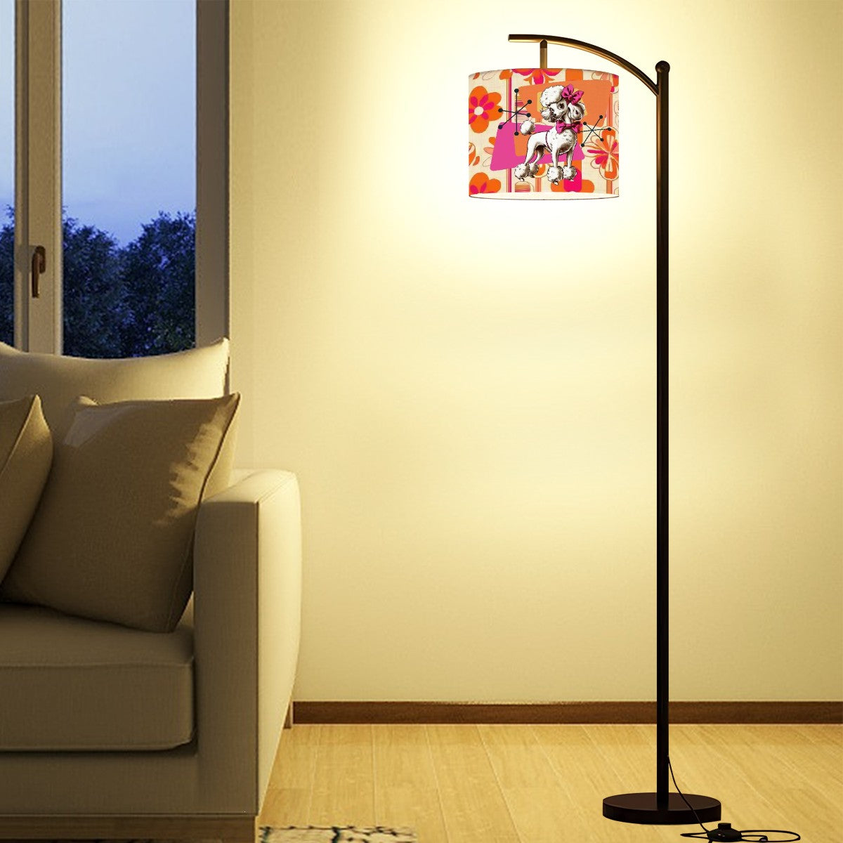 Mid Mod 50s Poodle Lamp, Orange Hot Pink Retro Arc Floor Lamp - Mid Century Modern Gal