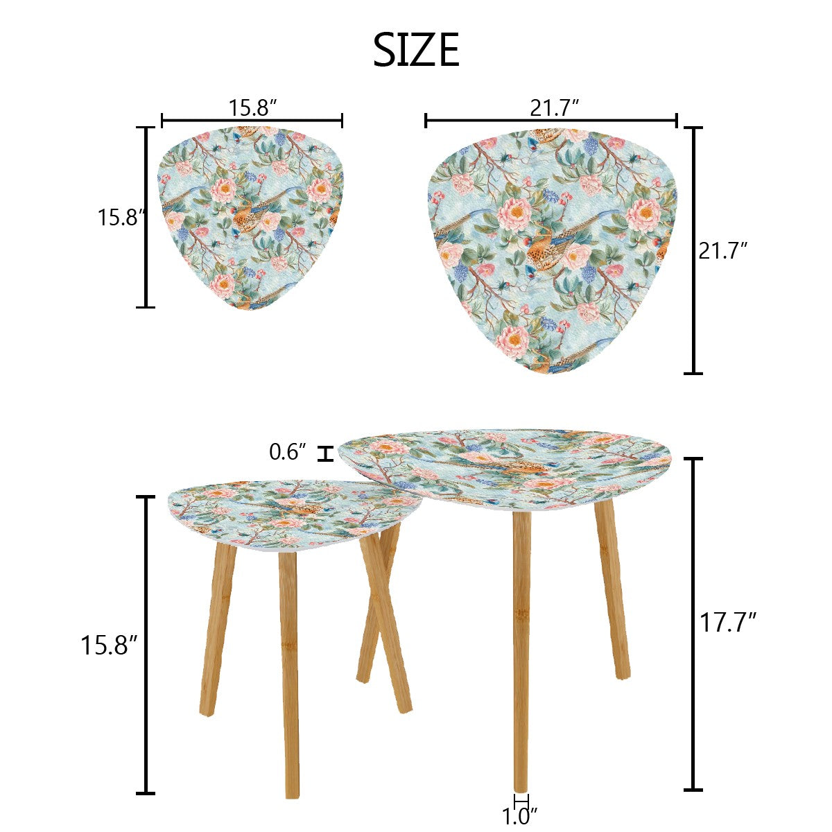 Chinoiserie Elegant Floral Pink Blue, Nesting Coffee Tables - Mid Century Modern Gal