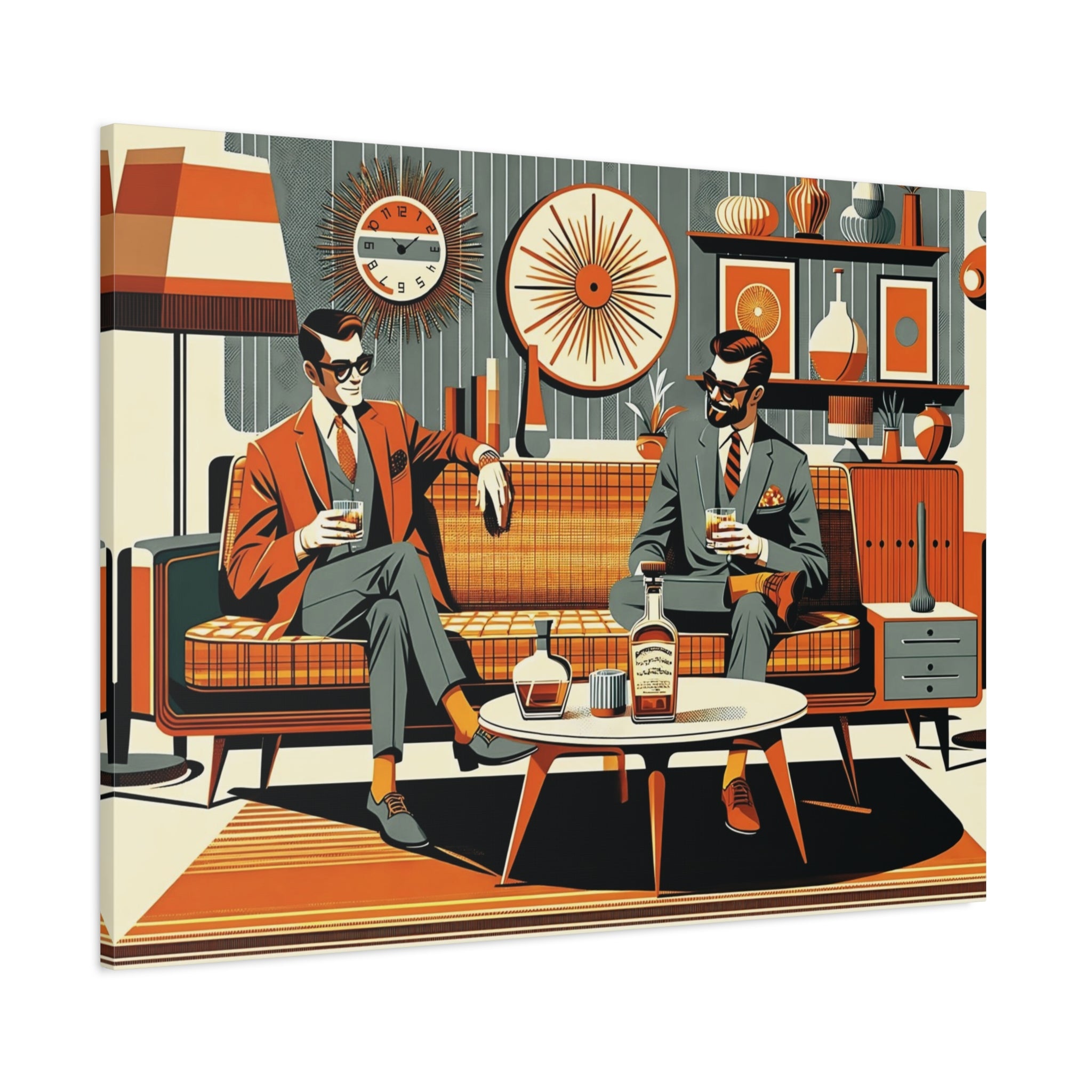 Mid Century Modern Mod Dude, Gay Male Couple Drinking Bourbon, MCM Art - Mid Century Modern Gal