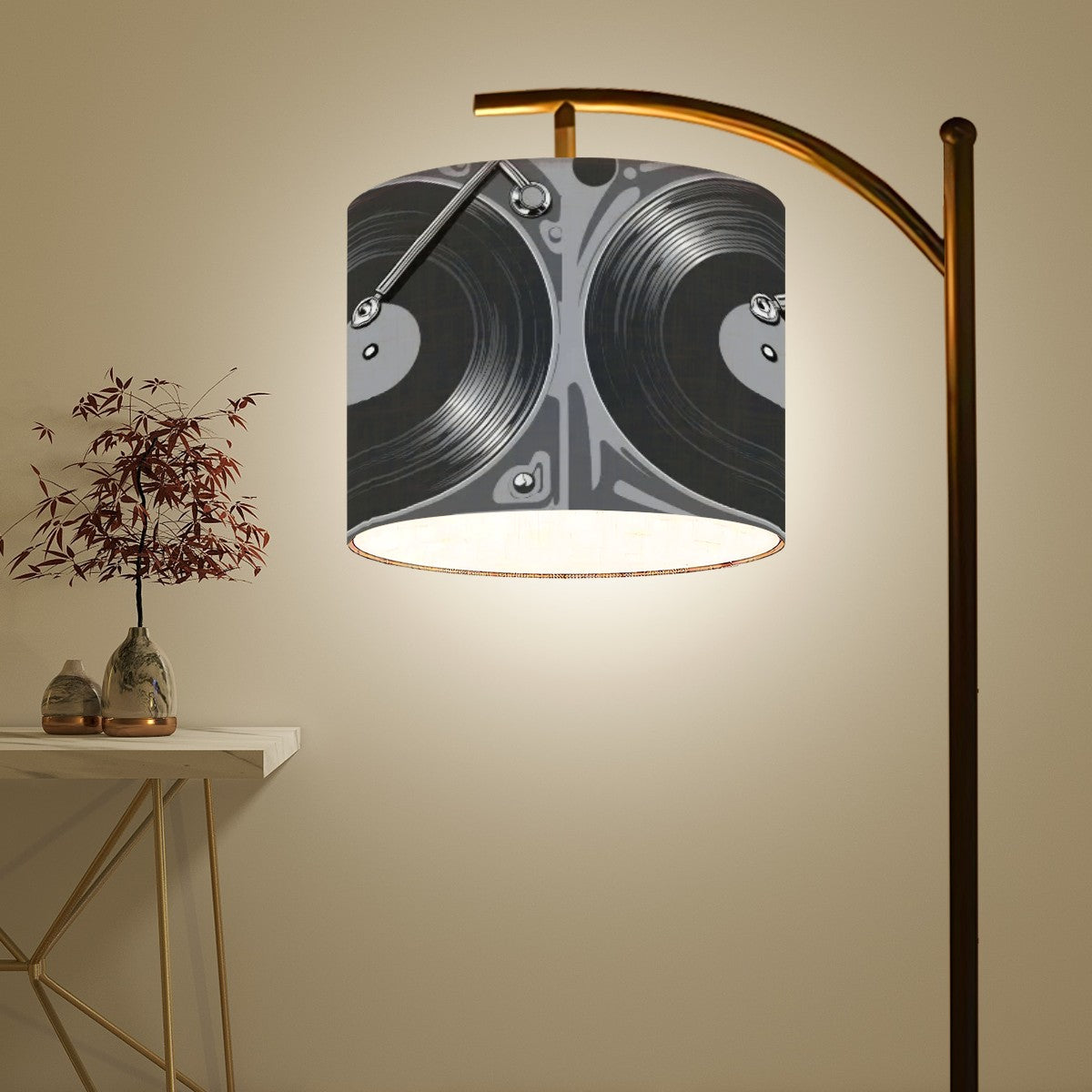 Mid Mod Retro Vinyl Record Music Room, Den, Office, Mid Century Modern Arc Floor Lamp - Mid Century Modern Gal