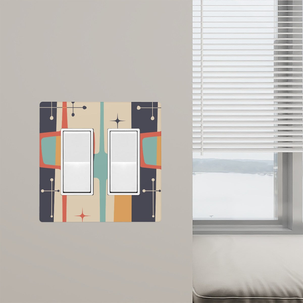 Mid Century Mod Geometric Designed Switch Cover 2-Gang 2 Decorator Screwless - Mid Century Modern Gal