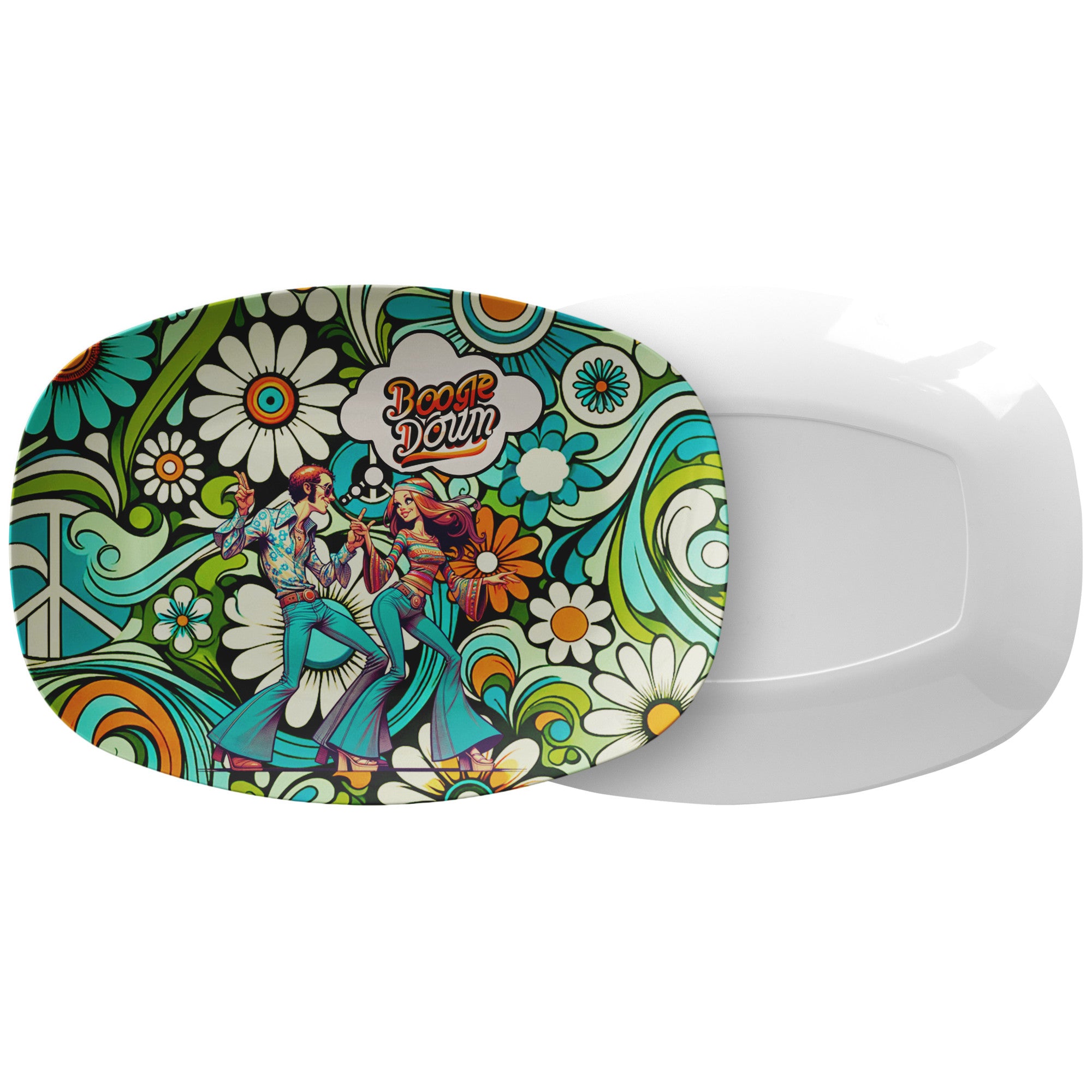 70s Disco Party, 70s Era Party Platter, Flower Power, Hippie Dance Party - Mid Century Modern Gal