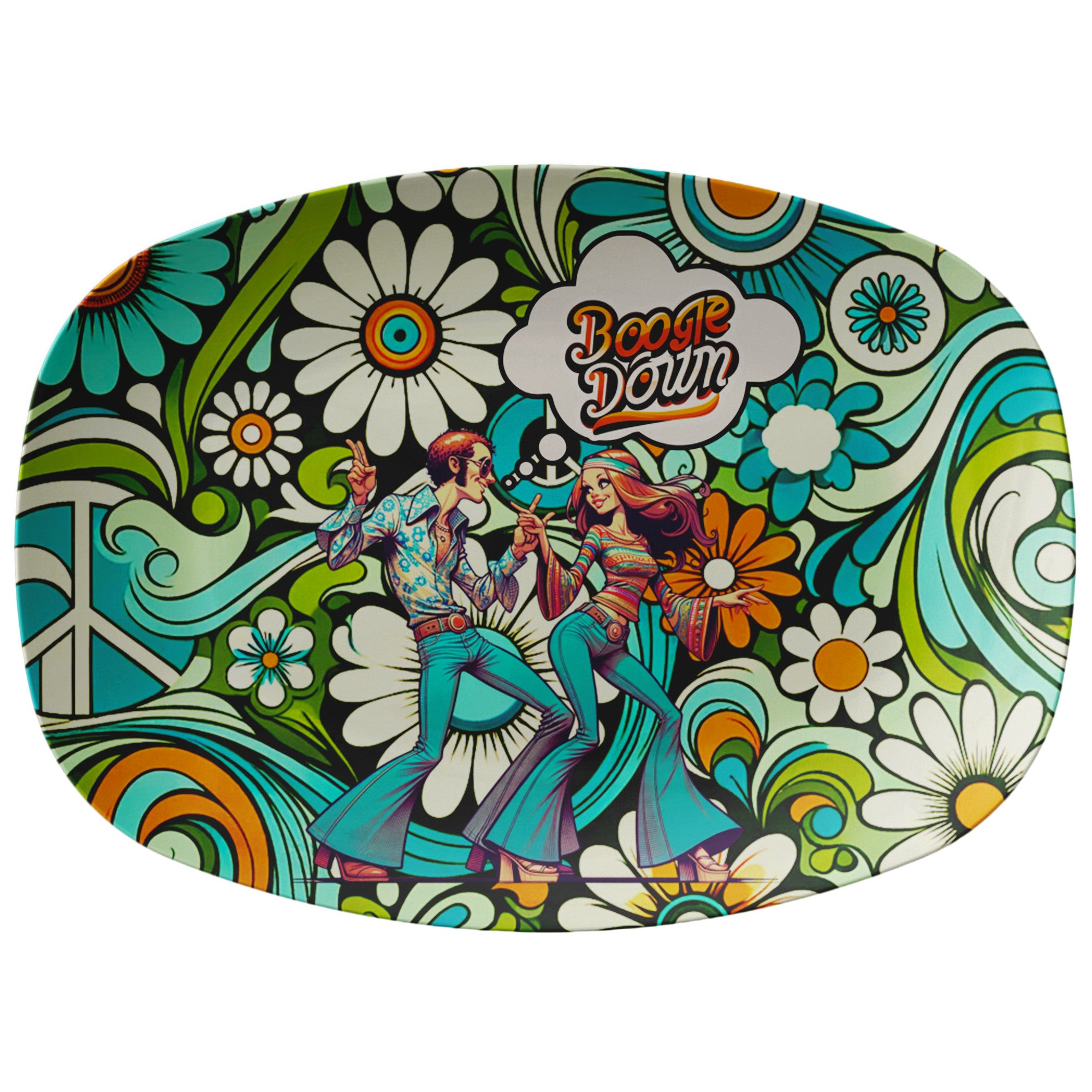 70s Disco Party, 70s Era Party Platter, Flower Power, Hippie Dance Party - Mid Century Modern Gal