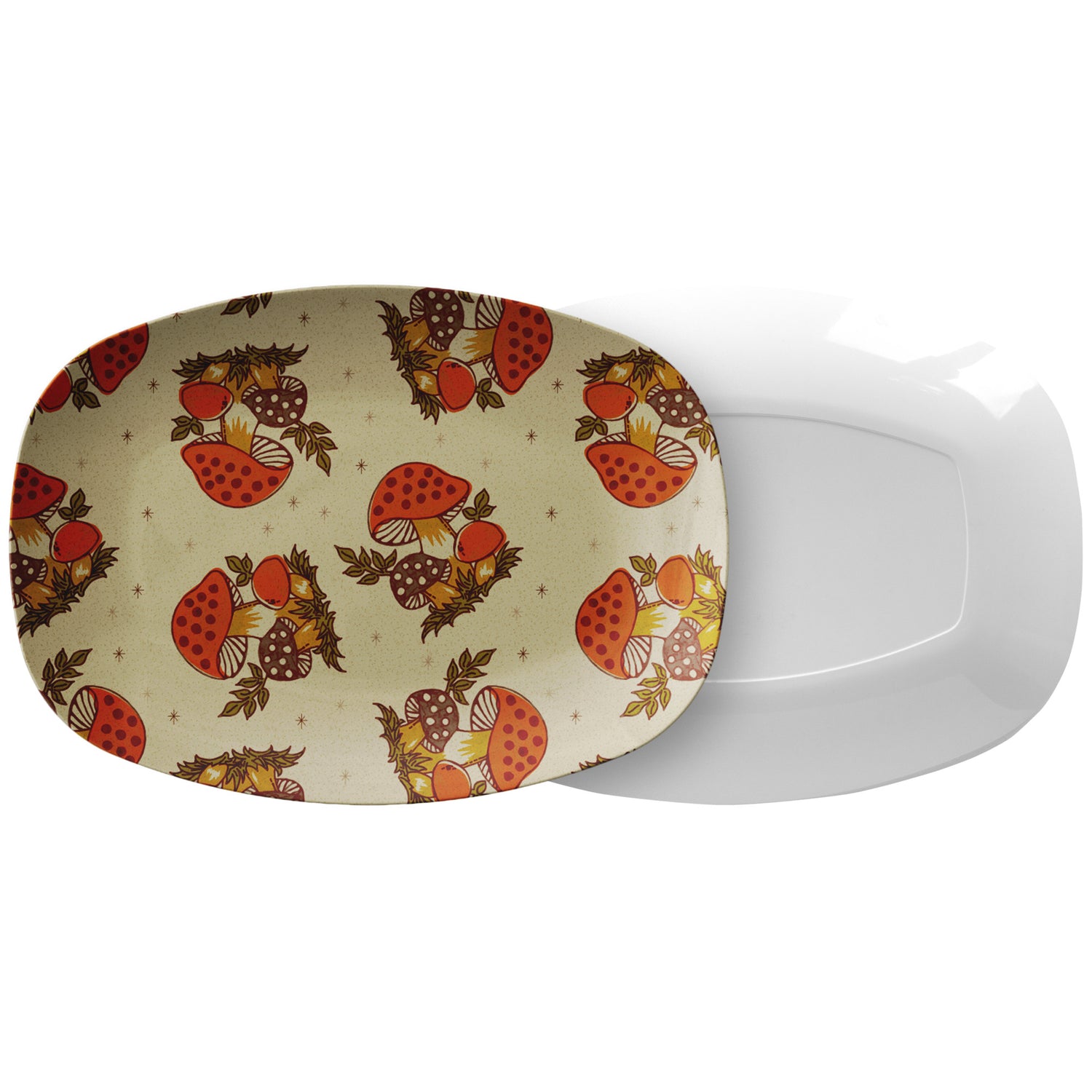 70s Mushroom Decor Retro Party Platter, Groovy Orange, Brown, 1970s Kitchen Decor - Mid Century Modern Gal