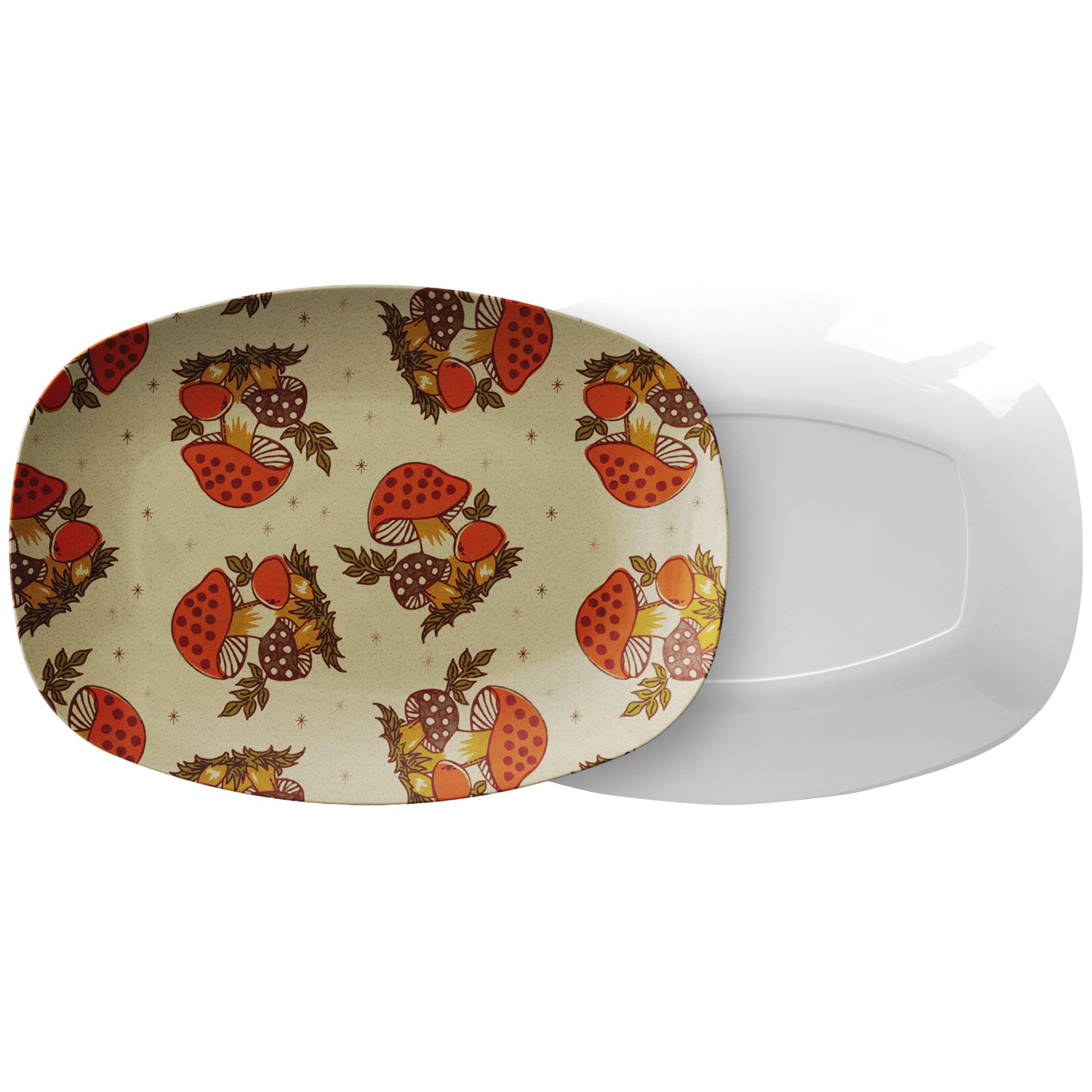 70s Mushroom Decor Retro Party Platter, Groovy Orange, Brown, 1970s Kitchen Decor - Mid Century Modern Gal