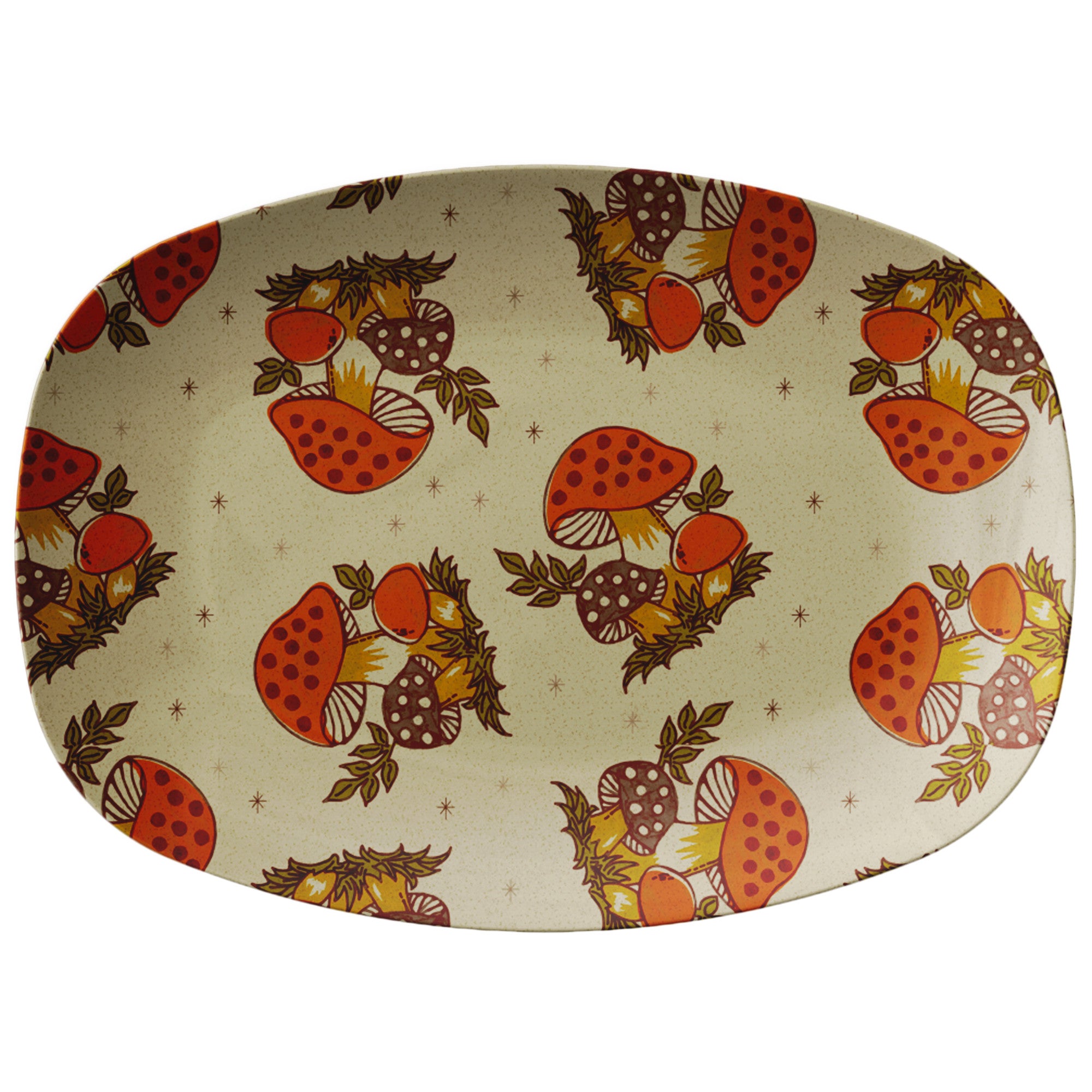 70s Mushroom Decor Retro Party Platter, Groovy Orange, Brown, 1970s Kitchen Decor - Mid Century Modern Gal