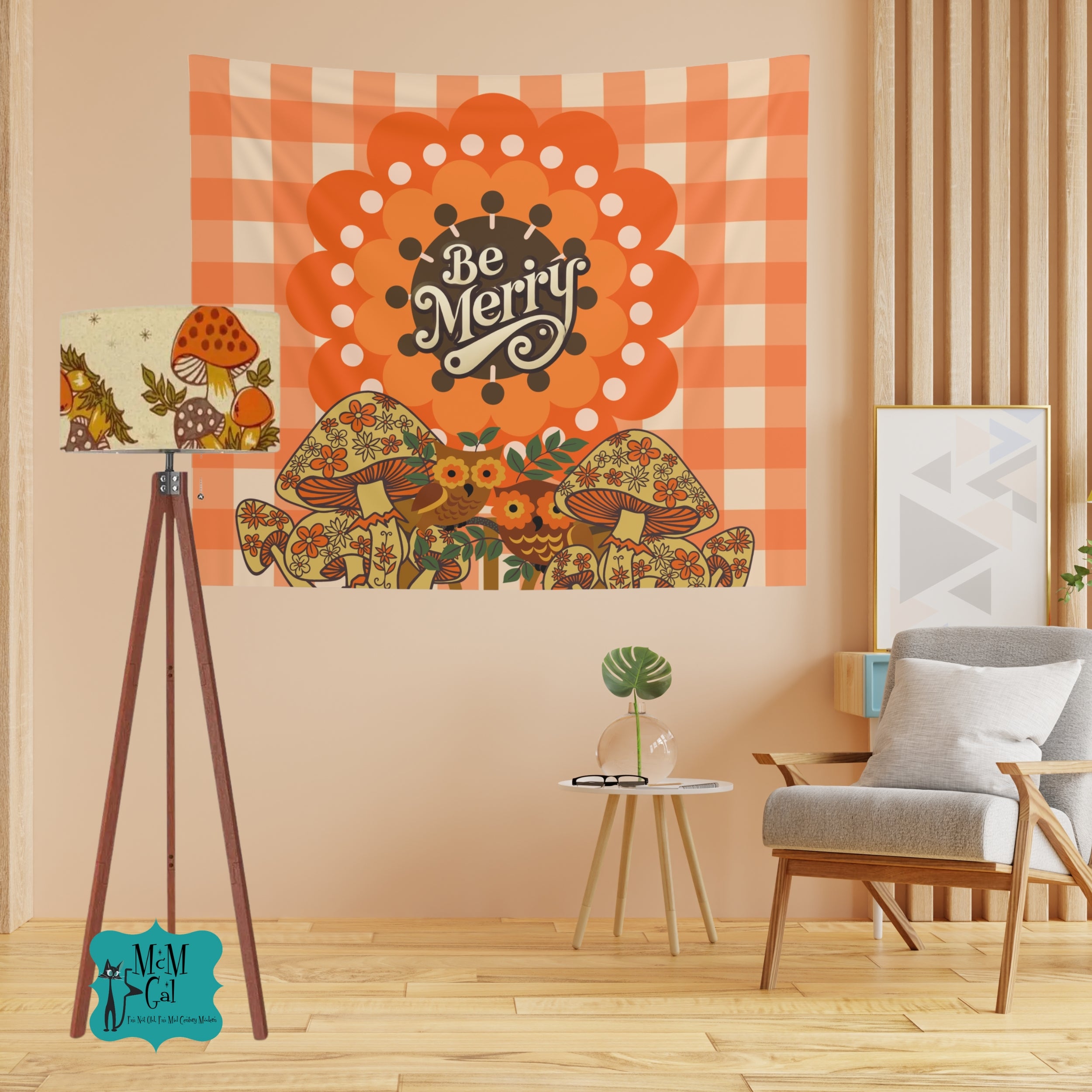 Sears Merry Mushroom 70s. Be Merry Indoor Wall Tapestry, Cozy Home Decor, Boho Tapestry Wall Hanging, - Mid Century Modern Gal