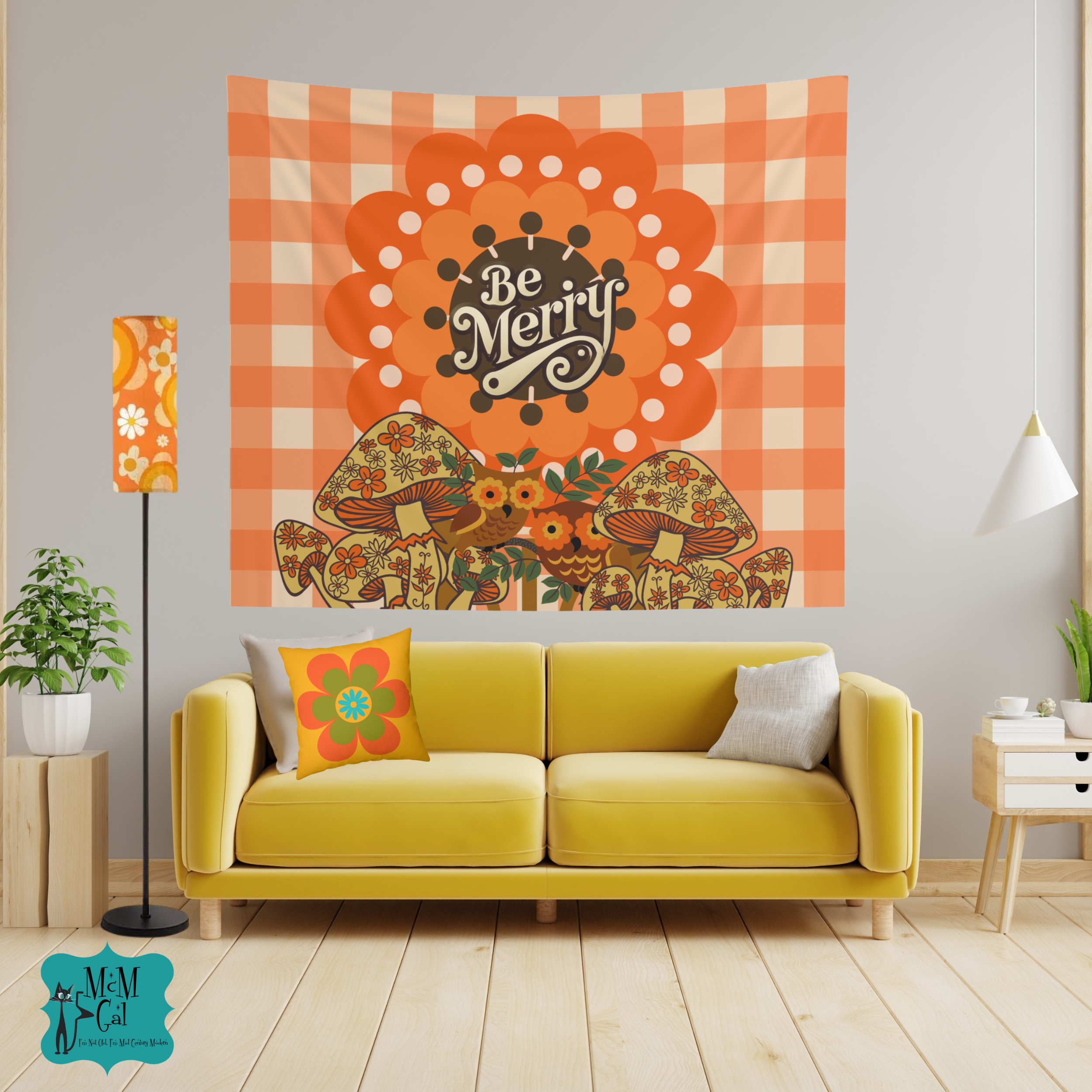 Sears Merry Mushroom 70s. Be Merry Indoor Wall Tapestry, Cozy Home Decor, Boho Tapestry Wall Hanging, - Mid Century Modern Gal