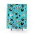 Mid Century Modern Shower Curtain, Cute Atomic Kitsch Cats, Cat Mom, Black Cat Lover Retro Aqua Starburst Bath Decor Home Decor 71" × 74"