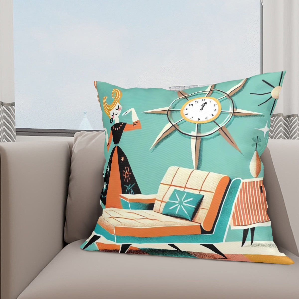 Mid Century Modern Orange, Aqua Teal Set Of Four Mod Pillow Covers All Season - Mid Century Modern Gal