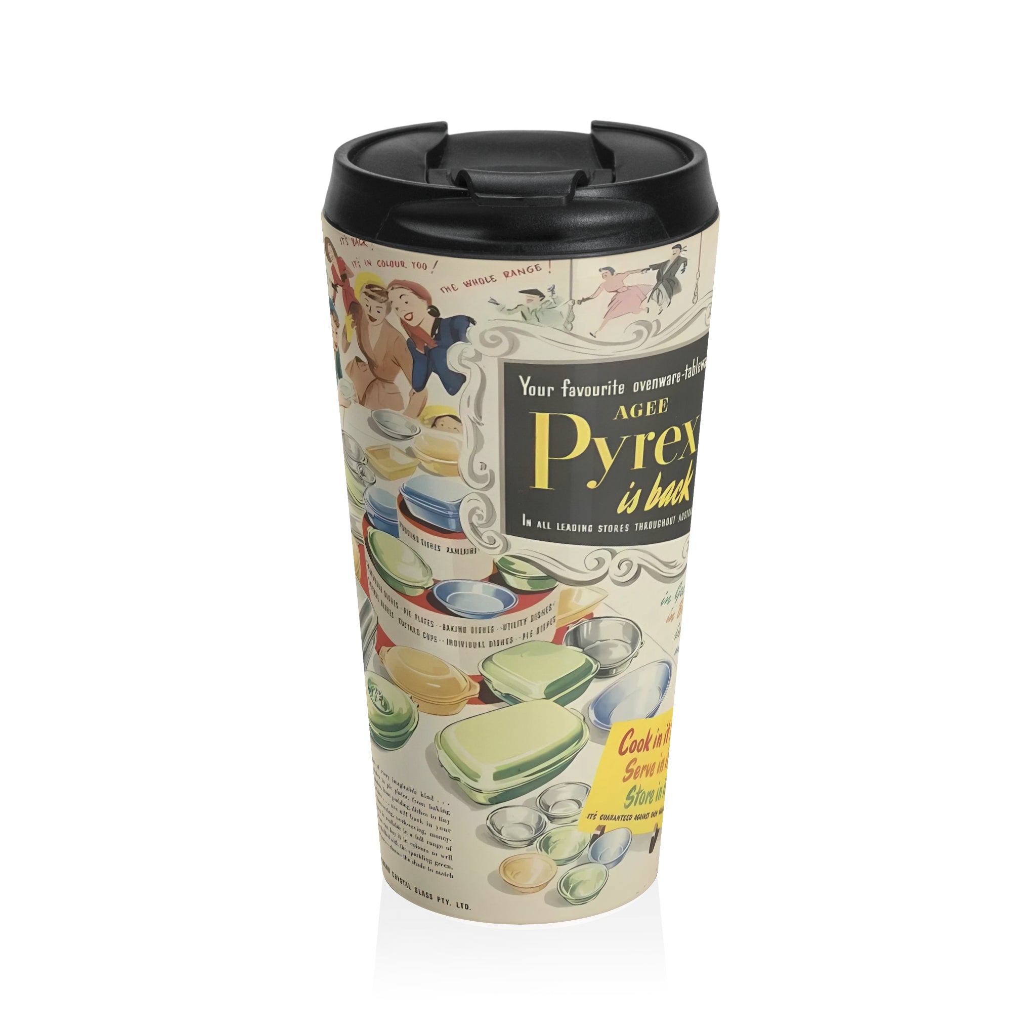 Pyrex Ad Vintage-Inspired Stainless Steel Travel Mug - Eco-Friendly Coffee Cup for Home & Outdoors - Mid Century Modern Gal