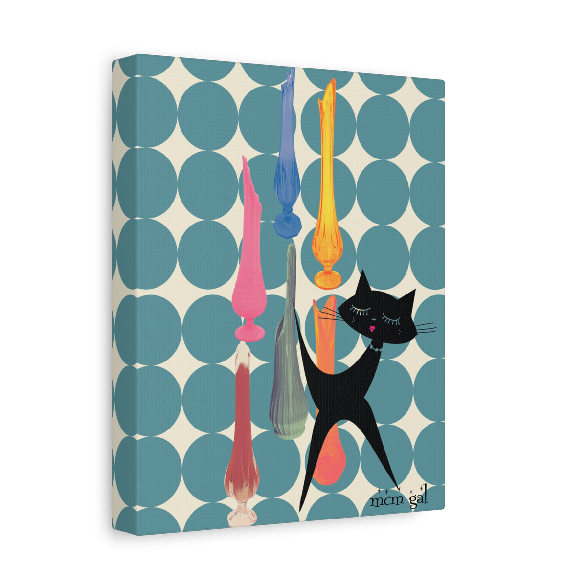 Mid Century Modern Wall Art, MCM Swung Glass Whimsical Cat Artwork Canvas - Mid Century Modern Gal