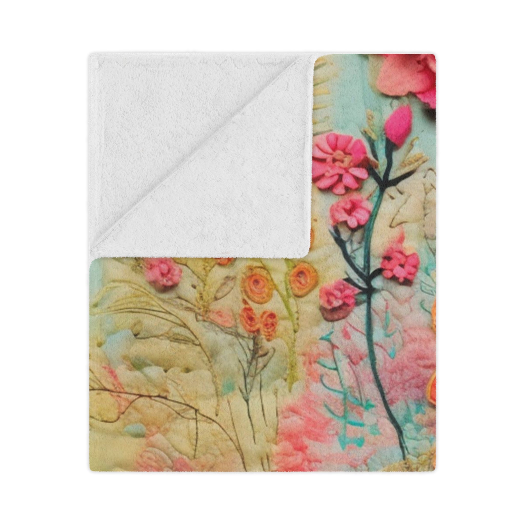 Bohemian Flower Hippie Blanket, Faux Embellished Florals, Spring, Boho Minky Blanket - Mid Century Modern Gal