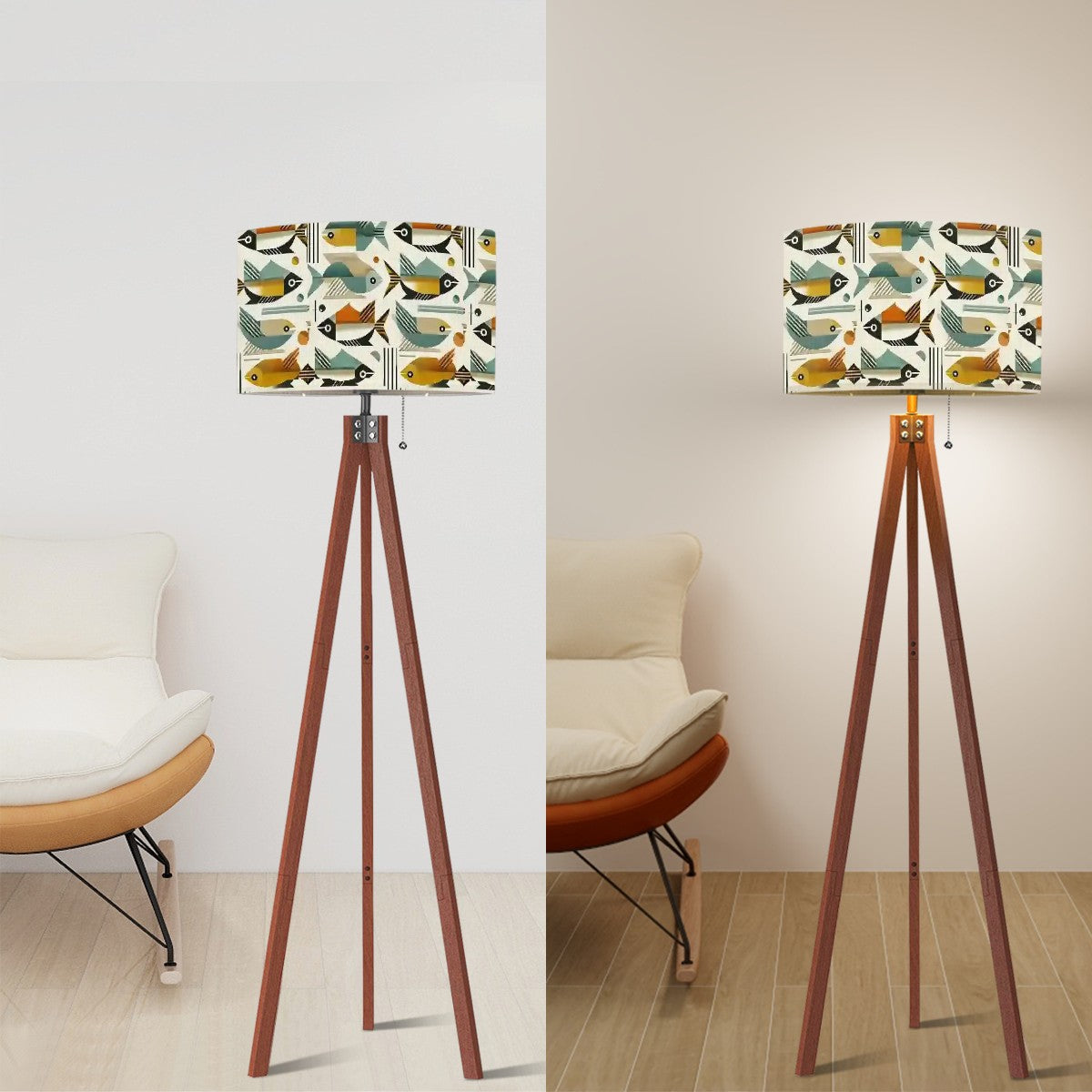 Atomic Fish Bauhaus Designed Mid Century Modern Tripod Floor Lamp (Made in USA) - Mid Century Modern Gal