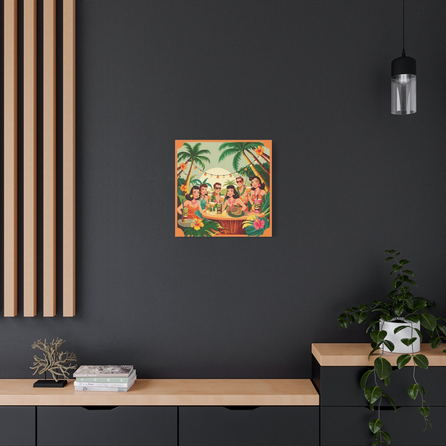 Mid Century Modern Tiki Party Tropical Retro Canvas Art - Vintage Hawaiian Party Decor - Mid Century Modern Gal