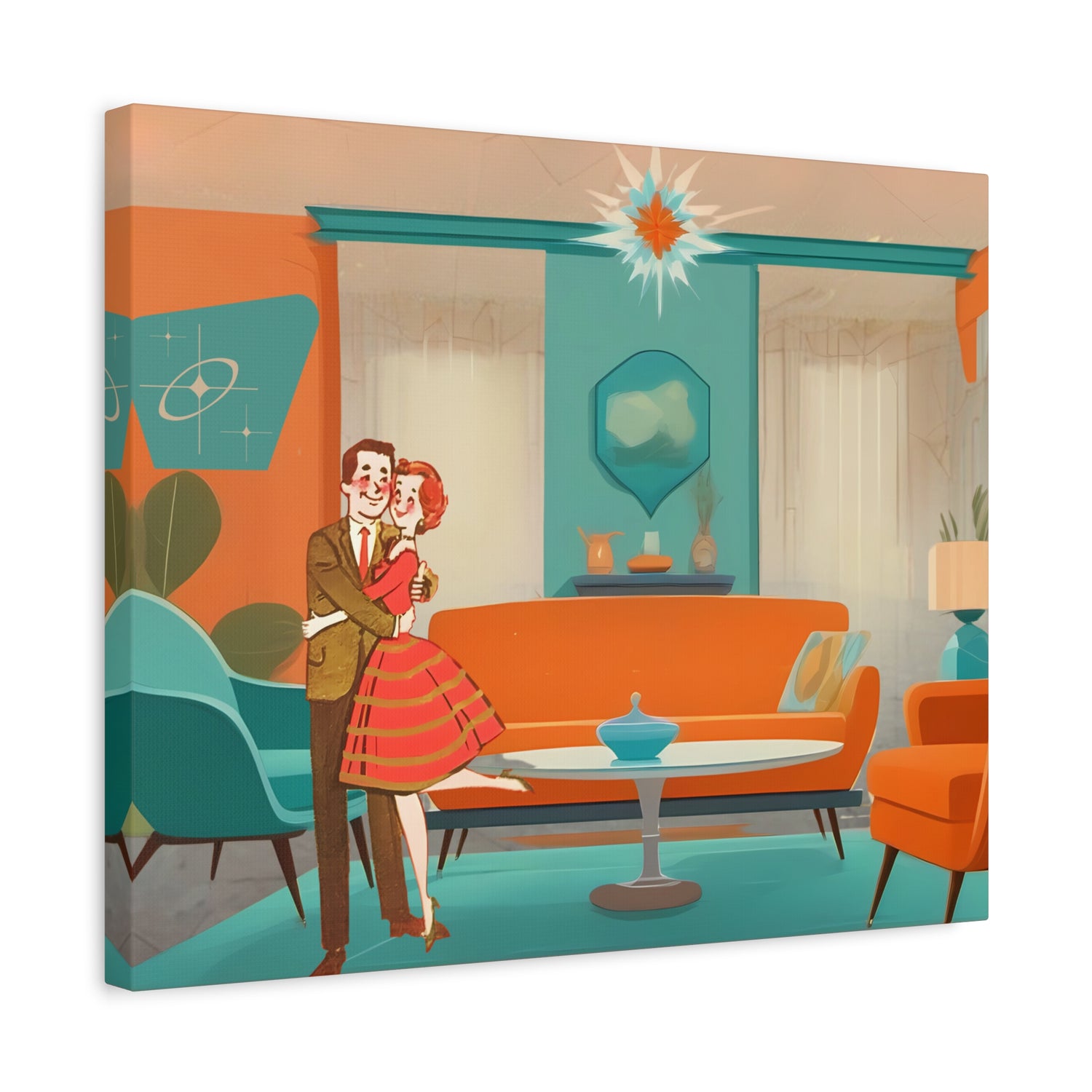 Mid Century Modern Wall Art, 50s Couple, Orange Teal, Mod Retro Wall Art - Mid Century Modern Gal