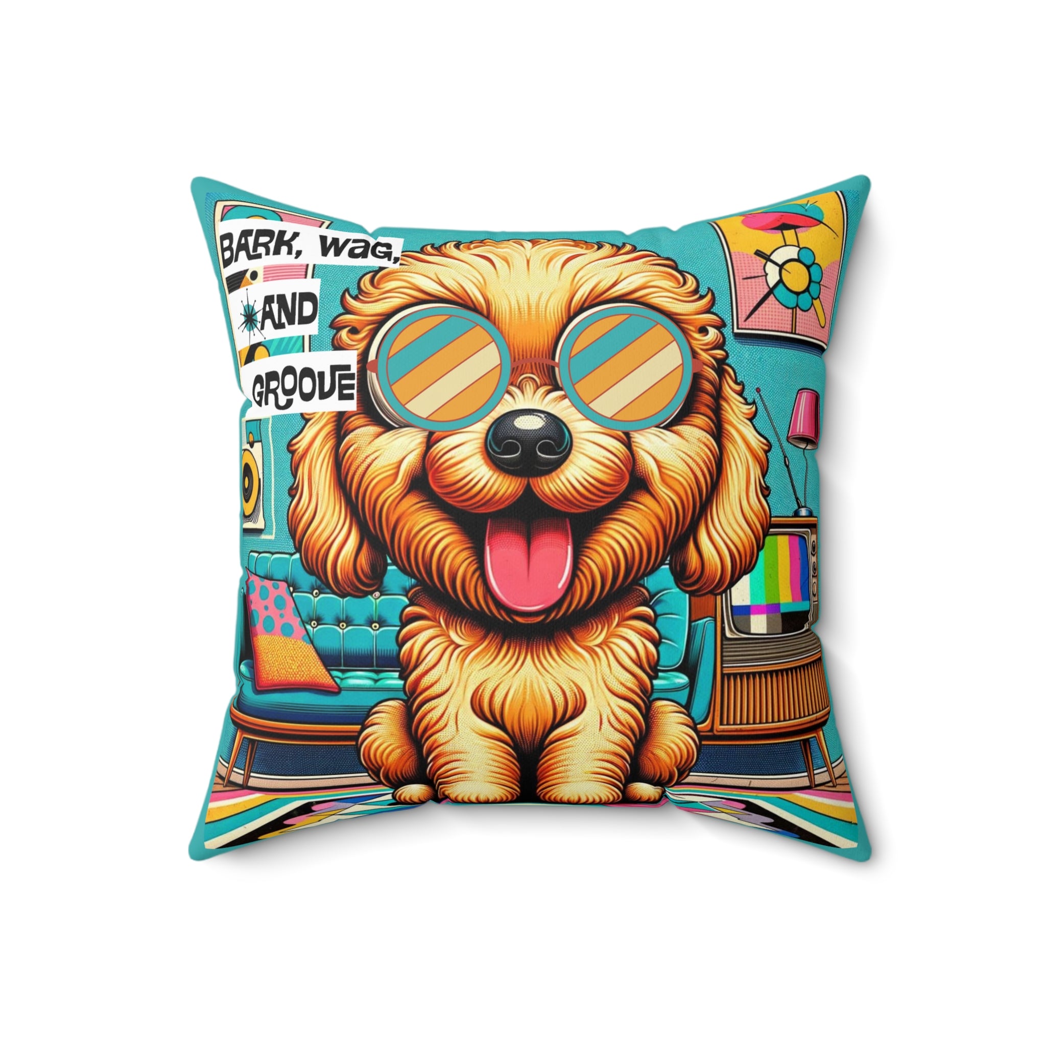 Golden Doodle Retro Dog, Kitschy 50s Mid Century Modern Doodle Dog Lover Pillow And Insert - Mid Century Modern Gal