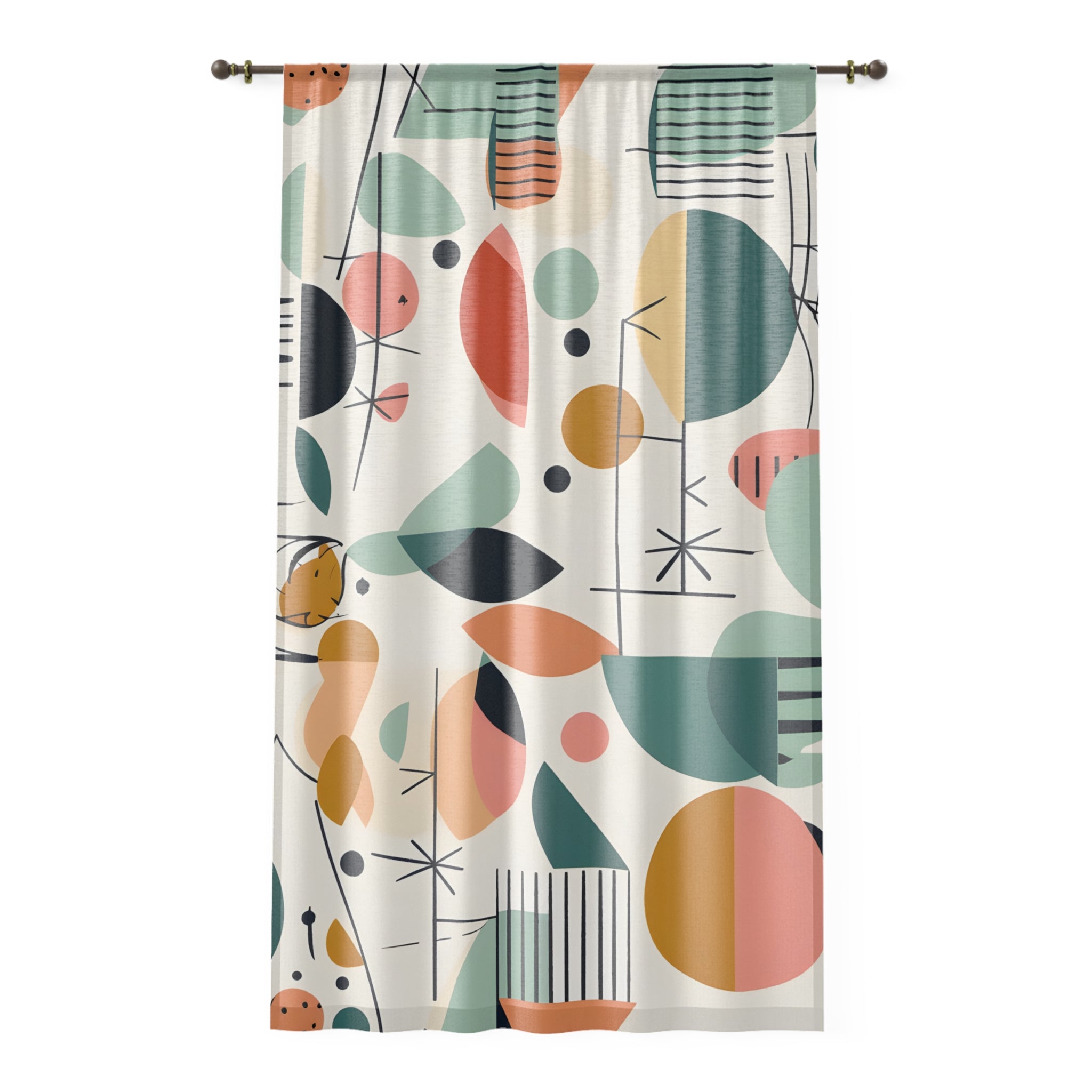 Mid Century Modern Geometric Boho Mod Retro Sheer Window Curtain - Mid Century Modern Gal