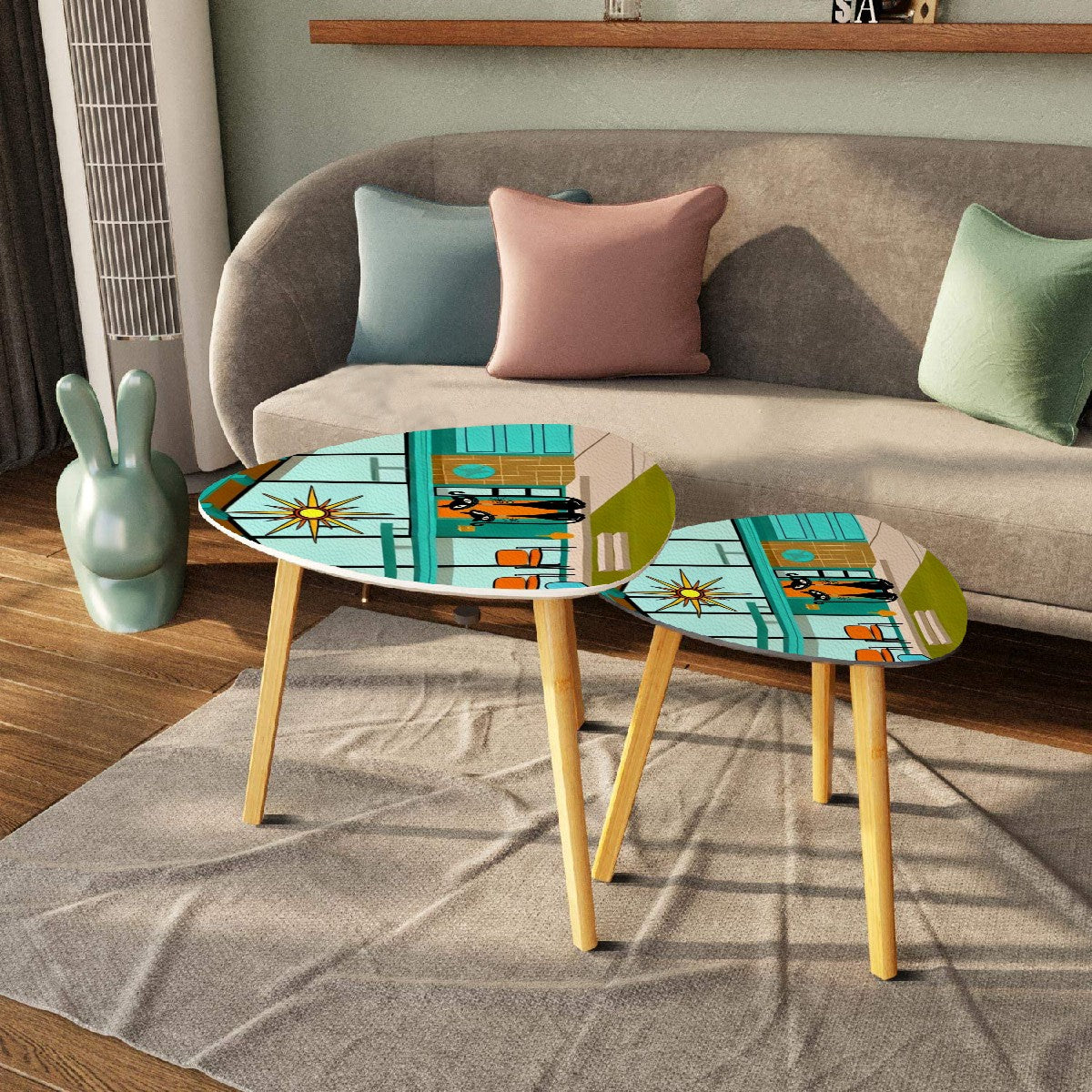 Mid Century Modern Home, Atomic Cat Designed, Retro Mod Nesting Tables - Mid Century Modern Gal