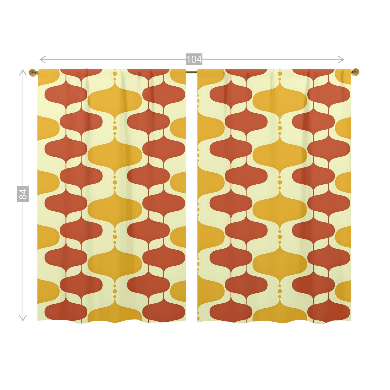 Mid Century Modern Mustard Yellow, Burnt Orange, Googie Designed Window Curtains (two panels) - Mid Century Modern Gal