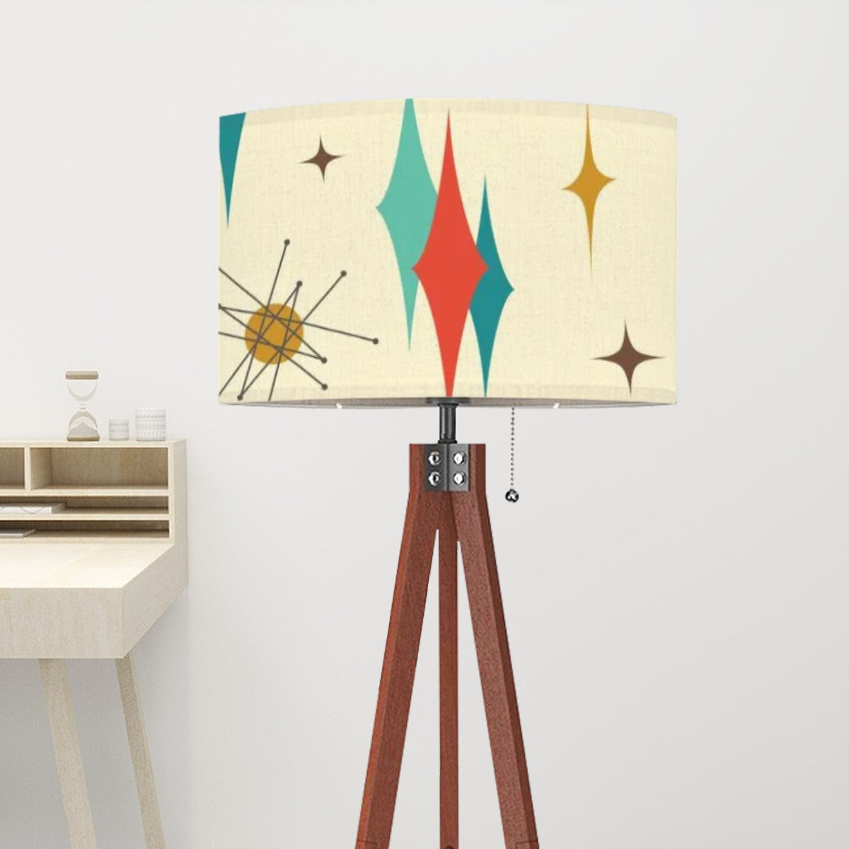 Franciscan Starburst Mid Century Modern Drum Shade Tripod Floor Lamp (Made in USA) - Mid Century Modern Gal