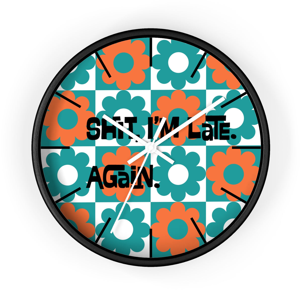 Retro Flower Clock, Funny I'm Late, Flower Power 70s Style Round Wall Clock - Mid Century Modern Gal