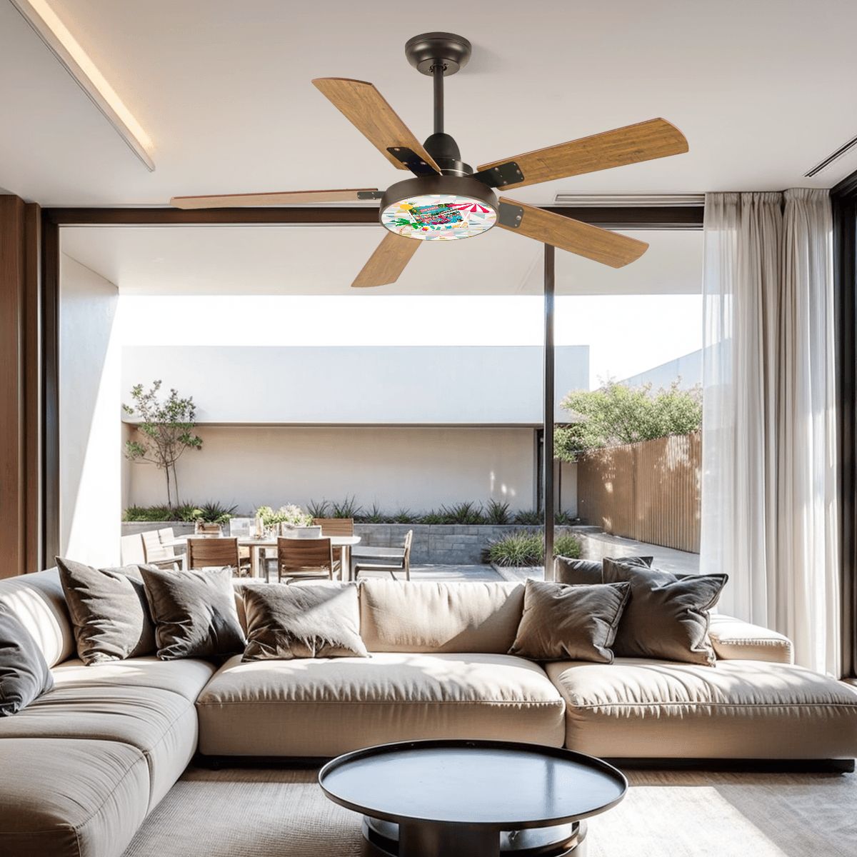 Palm Springs California Kitschy Flamingo Pool Side MCM Mid Century Modern Ceiling Fan With Light - Mid Century Modern Gal