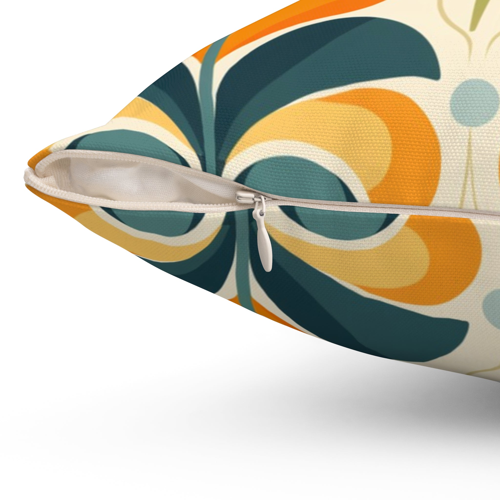 Retro Floral Orange, Green, Blue MCM Pillow, Vibrant Home Décor Accent - Mid Century Modern Gal