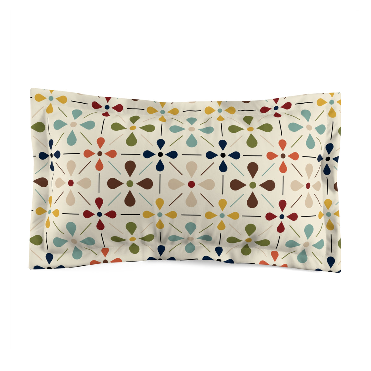 Mid Century Modern, Scandinavian Flower, Modern Danish, Beige, Yellow, Green, Orange, Brown, Aqua, MCM Bedroom Pillow Sham - Mid Century Modern Gal