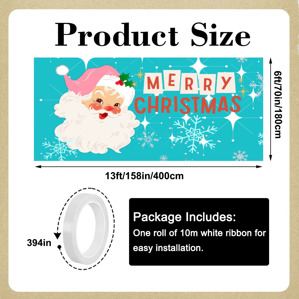 Vintage Santa Mid Century Christmas Aqua Blue Retro Garage Door Banner Backdrop - Mid Century Modern Gal