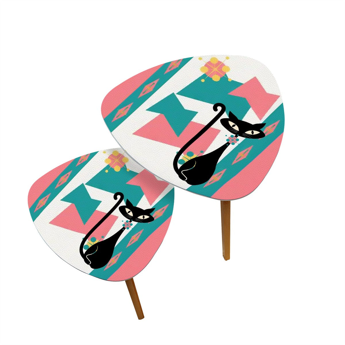 Atomic Cat Mid Century Modern Nesting Tables, Pink, Teal Kitschy Livingroom, Bedroom Tables - Mid Century Modern Gal
