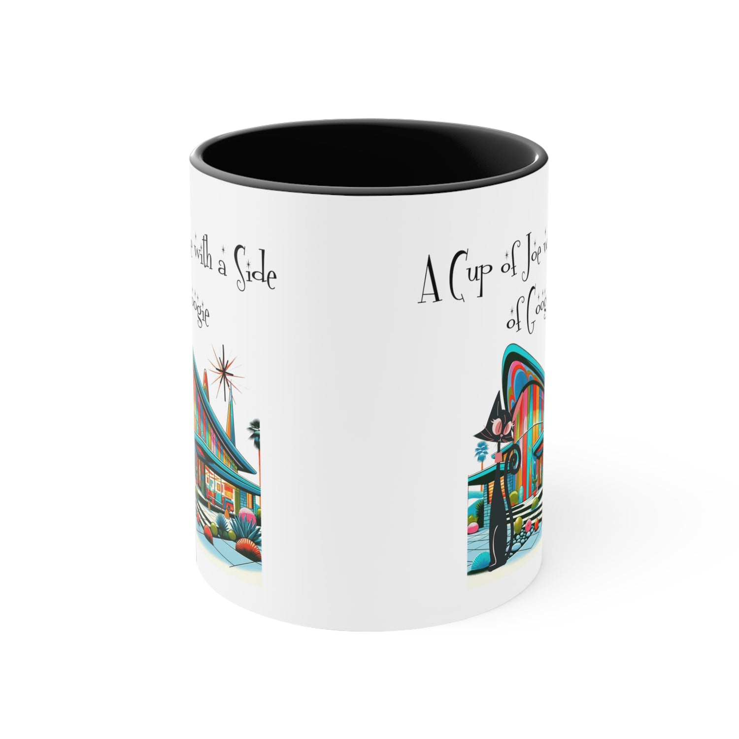 Mid Century Modern Drinkware, Atomic Cat Coffee Mug, Googie Designed, Mid Mod Coffee Lover Gifts - Mid Century Modern Gal