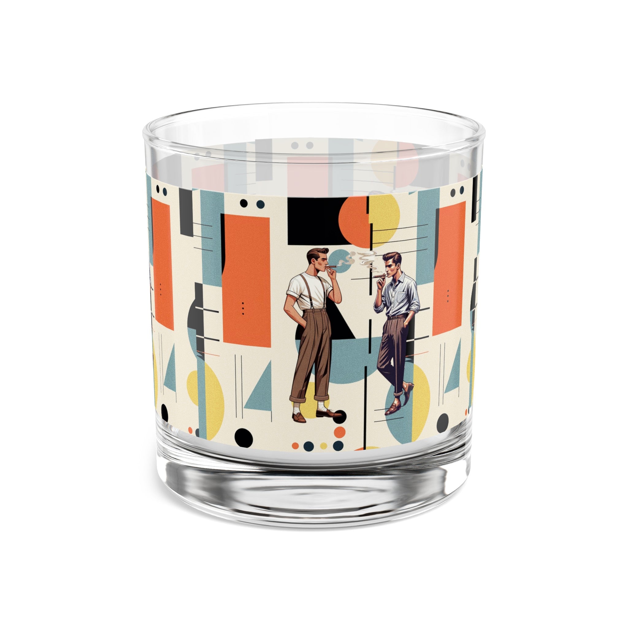 Cigar Smoking Male Couple, Buddies, Bourbon Drinkers Mid Mod Bauhaus Designed Rocks Glass, 10oz - Mid Century Modern Gal