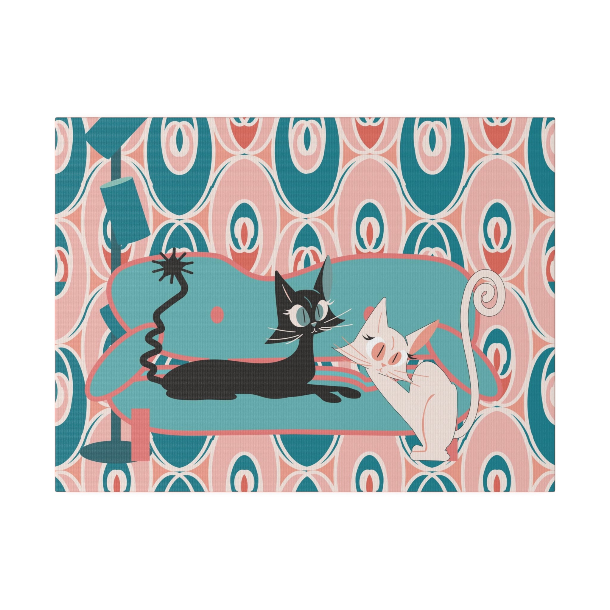 Atomic Cat Wall Art, Teak, Pink, Mid Century Modern Wall Art - Mid Century Modern Gal