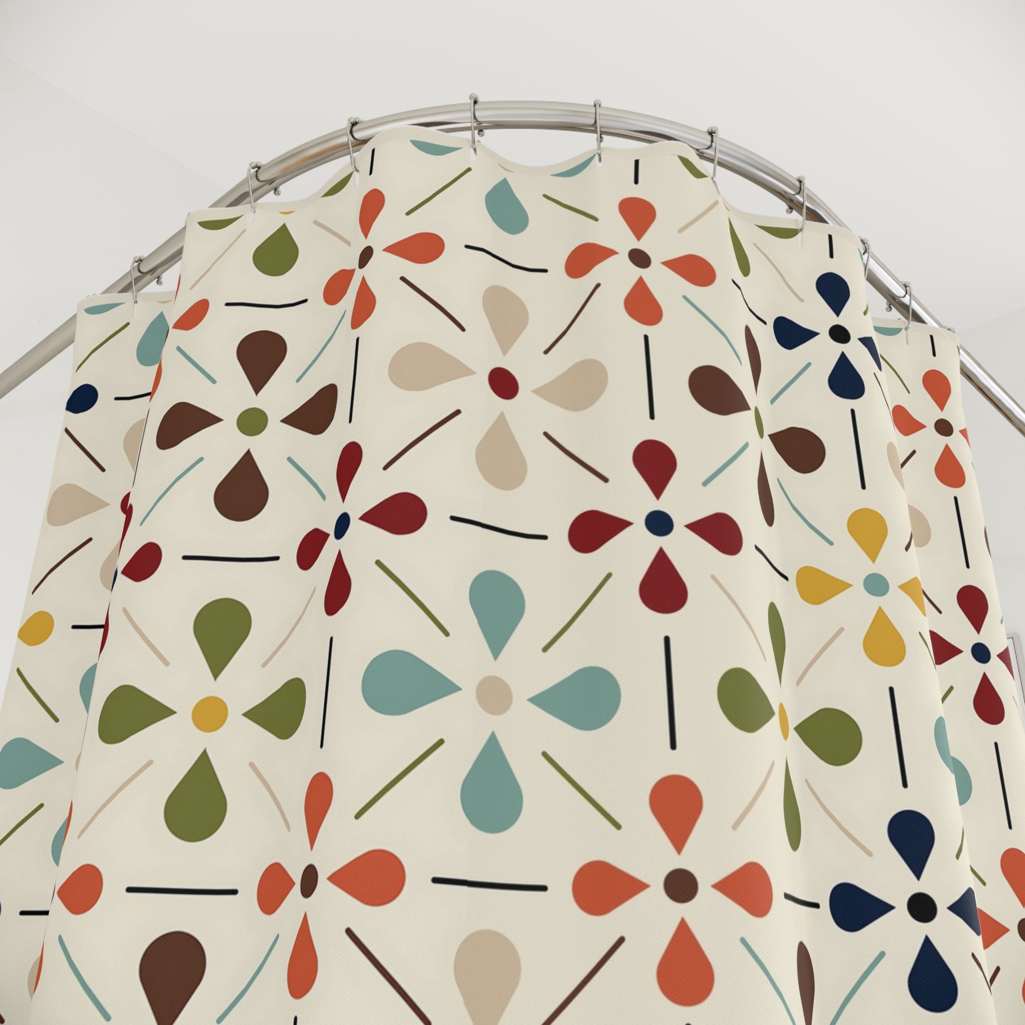 Scandinavian Floral Mid Century Modern Shower Curtain - Vintage-Inspired Bathroom Decor - Mid Century Modern Gal