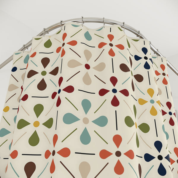 Scandinavian Floral Mid Century Modern Shower Curtain - Vintage-Inspired Bathroom Decor