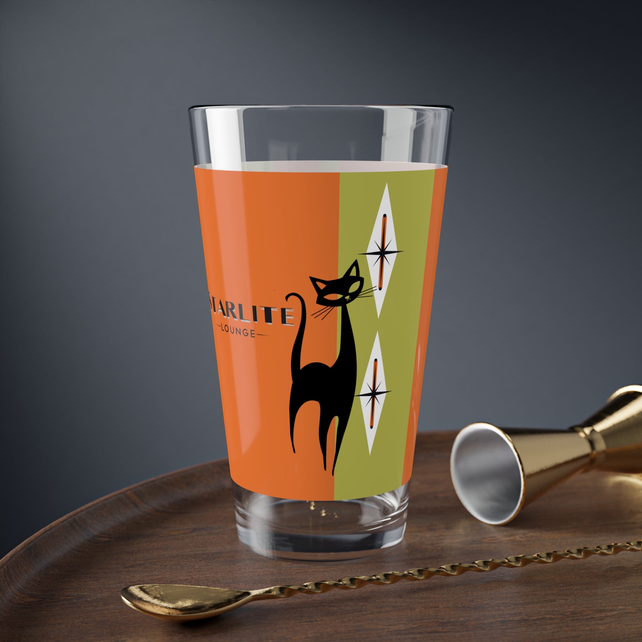 Mid Century Modern Barware Starlite Lounge Atomic Retro Cat Glass - 16oz Cocktail Glass for Stylish Entertaining - Mid Century Modern Gal