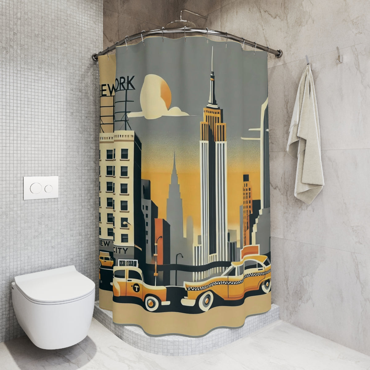 New York City Themed Retro Mod Kitschy Shower Curtain - Mid Century Modern Gal